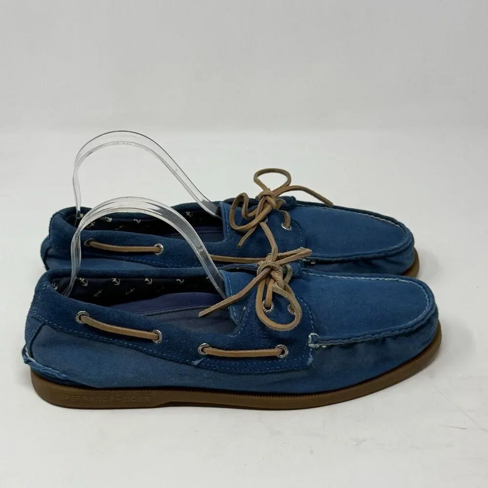 Sperry Top Sider Boat Shoes Mens 11.5 M Blue Canvas Suede 2 Eye Moccasins Preppy